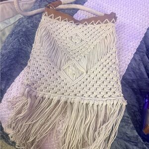 Boho Macramé Fringe Crossbody Bag - Cream